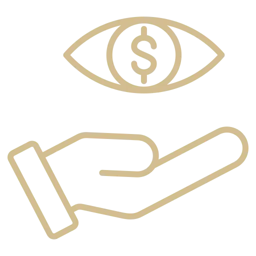 Illustration of a hand beneath an eye with a dollar sign inside, symbolizing financial oversight or investment monitoring.